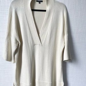 LAFAYETTE 148 NEW YORK COTTON-SILK V-NECK BLOUSON SLEEVE SWEATER